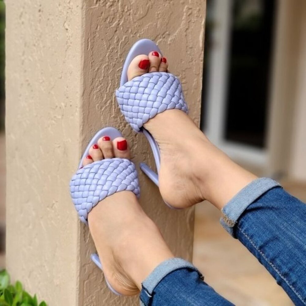 Periwinkle Slip On Mule Sandals Women's High Heel Shoes - Picture 8 of 8